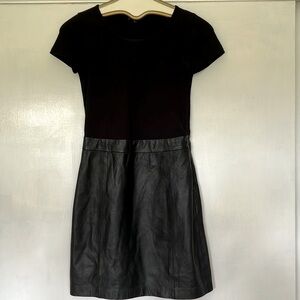 THEORY Short Sleeve Knit & Genuine Leather Dress
